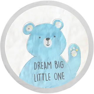 Baby-Spielmatte Krabbeldecke rund | Blau Creme 90cm Durchmesser | süßer Bär-Motiv | Super Weiches Sherpa oberflache | Wendbar | passt in jedes Babyzimmer