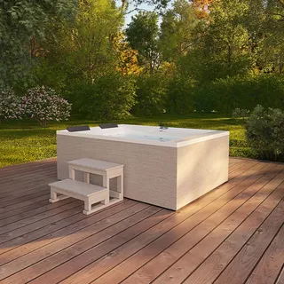Home Deluxe Outdoor Whirlpool NIMBUS mit Treppe und Thermoabdeckung - 190 x 140 cm für 2 Personen