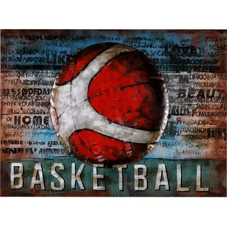 Wandbild Metallbild Basketball 80x60cm 3D Relief Unikat handgefertigt - Bunt