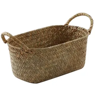 Kopinma Vielseitiger Handgefertigter Aufbewahrungskörbe Box aus Seegras, Strohkorb, Geflochten Geschenkkorb für Make-Up, Brot und Früchte, Rattan Design, Umweltfreundlich, 24x15x9cm