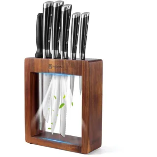 PAUDIN Messerblock Set, Messerset 7-teilige, Messerset mit Messerblock, Scharfes Küchenmesser Set mit Holzblock, Profi Messer Set mit Kochmesser Brotmesser aus Hochwertigem Edelstahl und ABS Griff