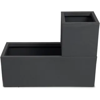 ONDIS24 Pflanzkübel 2 x Blumenkasten Vulkan, 57+21 Liter Volumen (Blumenkübel Set), mit Wasserspeicher, stapelbar, Balkon schwarz