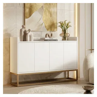 PXloue Sideboard kommode Highboard, mit 4 Türen, Kommode Landhaus, Anrichte, Buffet, B 120cm weiß