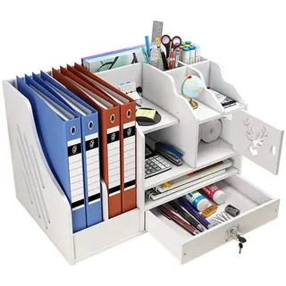 TUWENA Schreibtischaufsatz Schreibtisch-Organizer mit Schublade und Stifthaltern, DIY-Bürobedarf, A4-Papier-Dokumentensortierer für büro Schreibtischutensilien