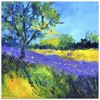 ARTland Glasbild Lavender field Größe: 20x20 cm - Gelb