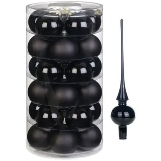 Inge Glas Magic Weihnachtskugeln | 30 Kugeln & Spitze | Christbaumkugeln Baumspitze (Ebony Black Spitze schwarz)