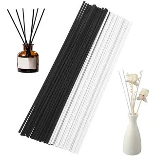 40er-Pack Duftstäbchen aus Rattan | 30 cm x 4 mm | für ätherische Öle | Raumduft für Zuhause, Büro & Spa | schwarz + weiß
