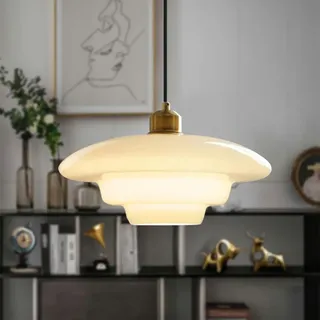 Stesulfr E27 Pendelleuchte Gold Nordischer Esstisch-Kronleuchter Mid Century Hängelampe Weißer Glaslampenschirm Höhenverstellbare Deckenbeleuchtung Geeignet für Flur Kücheninsel Esszimmer Schlafzimmer
