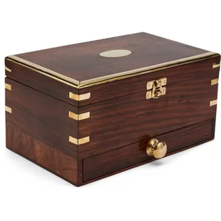 NKlaus Schmuckschatulle 22x14x12cm, Holz & Messing, Spiegel im Deckel, maritim & dekorativ 11719