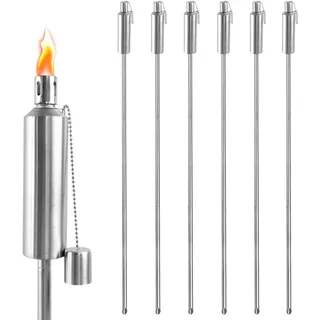 PEILU Garten Edelstahl Öllampen Set Fackeln für Draußen mit 330ml Edelstahlbehälter, Dochte & Langem Griff Gartenfackeln Öl Laternen für Wanderung Garten Hochzeit Outdoor Party (6 Stück)