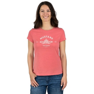 MUSTANG T-Shirt Damen Logo Printshirt Alexia C Logo Slim Fit (1-tlg) Basic Kurzarm Tee Shirt mit Rundhalsausschnitt aus 100% Baumwolle rot S