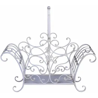 Metallkorb VILLA VINTAGE Weiß 60 cm Shabby Chic Henkelkorb Eisenkorb Landhausstil Kaminholzkorb Küchenkorb Obstkorb Antik Patina Korb Nostalgie Vintage Vorratskorb Deko Landhaus Accessoire