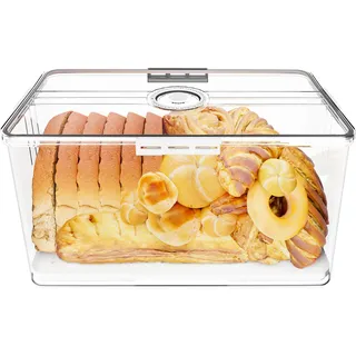 COMFYROOM Großer Brotkasten, Brotaufbewahrung Brotkorb für langanhaltende Frische, Gesunde Brotboxen mit Zeitaufzeichnung, Versiegelter Brotkästen mit Deckel, Brottopf (Groß-Weiß)