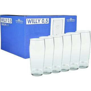 Van Well Willibecher 0,5l 6er Set - Premium Biergläser 0,5 Liter - Robustes Bierglas, Spülmaschinengeeignet, Geeicht - Pint Gläser in Gastronomiequalität - Trinkglas 500 ml für Gastronmie und Zuhause