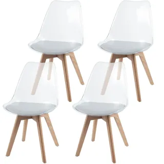 GIANTEX Esszimmerstühle 4er Set, Küchenstühle Transparent mit Massivholz Beinen, Esstisch Stühle mit Gepolstertem Sitz, Essstühle Ergonomisch mit Rückenlehne, Schalenstühle bis zu 150 kg Belastbar