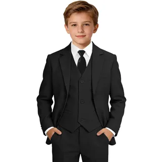 Lycody Jungen Anzug für Kinder und Jugendliche Formal 5-teiliges Smoking Anzug Set, Schwarz, 164 - 14 Jahre
