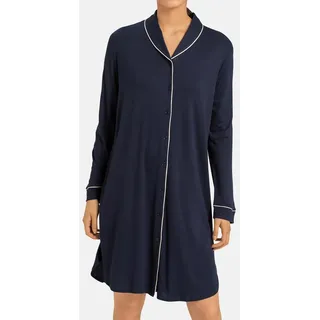 Hanro Nachthemd Natural Comfort (1-tlg) Nachthemd Langarm - 100 cm lang im klassischem Design blau XS