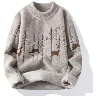 PIYAX Strickpullover mit Hirsch Warm Mohair Herren Pullover Pullover Schlank Dicke Strickwaren Harajuku Herren Pullover Herbst Winter