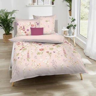 Kaeppel Biber Bettwäsche Wiesenblümchen rosa 1 Bettbezug 155 x 220 cm + 1 Kissenbezug 80 x 80 cm