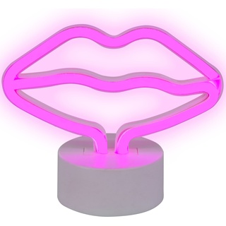 Beliani, Tischlampe, Neonlicht LED Dekofigur rosa Mund 15 cm FLORA (300 lm)