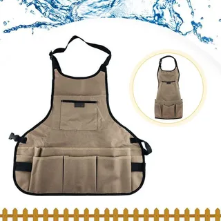 Multifunktional Gartenschürze Khaki, Wasserdichte Werkzeugschürze mit Taschen, V