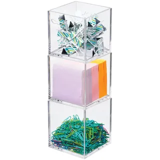 mDesign Schreibtisch Organizer – quadratische Aufbewahrungsbox für Büroklammern, Notizzettel & Co. – praktischer Büro Organizer aus Kunststoff – 3er-Set – durchsichtig