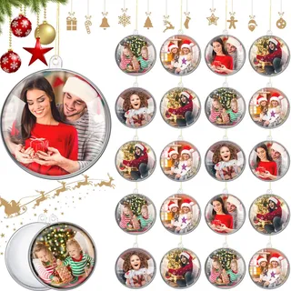 20 Stück Transparente Weihnachtskugeln Ornamente Kunststoff Kugeln zum Aufhängen Durchsichtig Hängend Weihnachtsbaum Bälle Ornament mit Gold Seil für Foto Bilder Weihnachten Basteln Deko