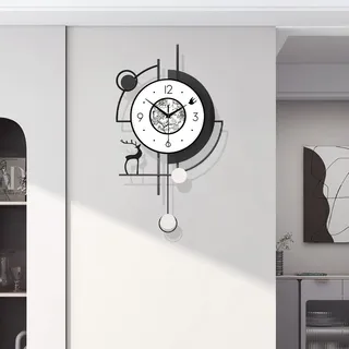 Skandinavischer Stil Modern Wanduhr Minimalistisch Kreativ Dekorative Wanduhren Stumm ohne Tickgeräusche Batteriebetrieben Pendeluhr Exquisit Art Deco für Wohnzimmer Schlafzimmer Büro Küche, 35*62 cm