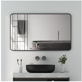 Boromal Spiegel Rechteckig Badspiegel 100x60 groß Schwarz Wandspiegel mit Alurahmen (Flurspiegel modern, mit explosionsgeschützte membran), 5mm Kupfer- und bleifreier Spiegel schwarz