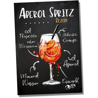 siviwonder Cocktail Schild Aperol Spritz Rezept Alu-Dibond 3 mm wetterfest - Bar Deko Metall für Theke Küche Garten Partykeller - 20×14 cm Tafel Retro Look ohne Bohrlöcher Indoor Outdoor
