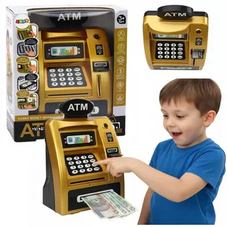 COIL Spardose Elektronisches Spardose, Sparschwein, Mini-Safe, Geldautomat, PIN-Code, Sparschwein, Banknoten und Münzen, Soundeffekte goldfarben