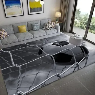 PEIHUODAN Fussball Teppich Jugendzimmer Jungen - Flanell Anime Fußballteppich mit Rutschfester Basis, Blaue Gaming-Teppich für Kinderzimmer & Jungen Dekoration (Pattern 5,140x200cm)