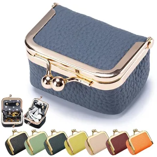 HNTKGME Mini SchmuckkäStchen Aus Echtem Leder, Tragbare Kleine Reise-Schmucketuis, Vintage-SchmuckböRse FüR Damen, SchmuckkäStchen Reise FüR Unterwegs FüR Ringe, Ohrringe, Halsketten (Blue)