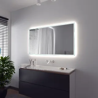 SARAR Badspiegel Spiegel Badezimmerspiegel mit schmaler rundum LED-Beleuchtung 130x70 cm Made in Germany eckiger Wandspiegel Mirror Spiegel Bad mit Licht Vittoria