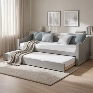 Homestyle4u Ausziehbett 90 x 200 cm Grau