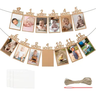 Fotogirlande 1. Geburtstag, für 1 bis 12 Monate Baby Geburtstagsdeko 1 Jahr Kraftpapier Foto Banner für Mädchen Jungen Party Hängende Deko Deutsch Girlande Erstkommunion (Kraftpapierfarbe)