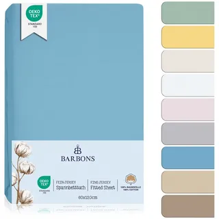 BARBONS Spannbettlaken 60x120 für Baby, Jersey Bettlaken Babybett, Kinderbett, (1 Stück), 100% Baumwolle blau 60 cm x 120 cm