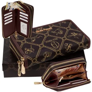 Giulia Pieralli Geldbörse Giulia Pieralli Damen Geldbörse Geldbeutel Brieftasche Portmonee XXL, Damen Geldbörse klappbar mit Reißverschluss Portemonnaie Geldbeutel braun Querformat