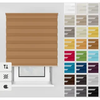 Estika Doppelrollo mit Bohren 105x150 cm Farbe: Nusscreme, Rollo Deckenmontage und Wandmontage Fenster rollos für innen, Jalousien Fenster, Tür Rollo