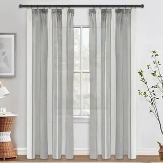 MRTREES Scheibengardinen Gardinen Schals 2 Set 245x140 cm Vorhänge Halbtransparent Dunkelgrau Grau und Weiß Curtains Living Room