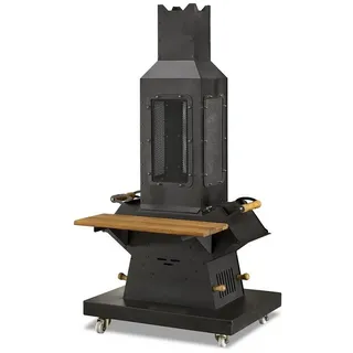 aea Schwarzer Edelstahl-Holz Gartenkamin modern elegant | Schwarz / Braun | 32 cm X 150 cm