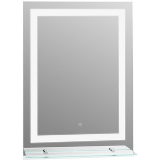 Kleankin Spiegel LED Badspiegel (Set, 1-St., 1 x LED Badspiegel), mit Beleuchtung Glas-Ablage 70x50cm silberfarben