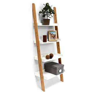 Relaxdays Leiterregal 4 Ablagen 40 x 30 x 150 cm Braun