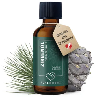 Alpenherz Zirbenöl 50 ml - 100% naturrein, ätherisches Zirbelkieferöl aus Österreich für Duftöl Raumduft Duftlampe Zirbenwürfel Diffuser Zirbe Lufterfrischer Zirbelkiefer Öl Geschenke