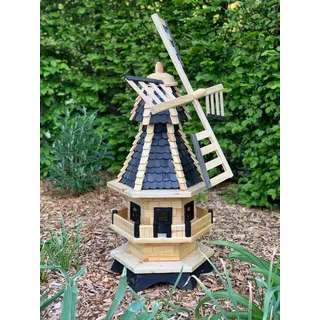 Gartenwindmühle aus Holz XXL mit Holzschindeldach und drehbaren Flügeln 99 cm Gartendeko Landhausstil Handarbeit Dachfarbe Braun