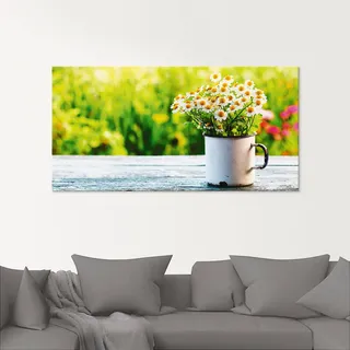 Glasbild ARTLAND "Frühlingsgarten mit Echter Kamille", grün (farbe bild(er): grün), B:100cm H:50cm, Bilder, in verschiedenen Größen