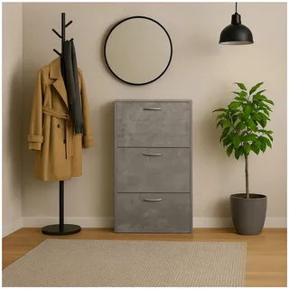 HTI living Schuhkipper mit DREI Kippfächern Beton schmaler Schuhschrank für kleine Flure Schuhkipper mit 3 Fächern