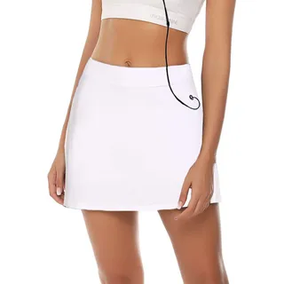 iClosam Damen Tennisröcke Hohe Taille Sommerr Skort mit Hose Tennisrock mit Taschen Rock Kurz mit Innenshorts und Seitlichem Schlitz für Sport Golf Tennis Weiß - XL