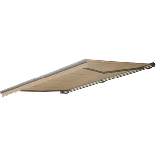 Mendler Elektrische Kassetten-Markise T122, Vollkassette Volant 4x3m ~ Polyester Creme, grau