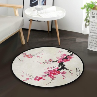 Mnsruu Japanischer orientalischer Kirschblüten-Kunst-Teppich, rund, für Wohnzimmer, Schlafzimmer, 92 cm Durchmesser